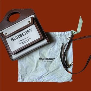 BURBERRY Pocket Mini Canvas Logo Top Handle Tote Bag